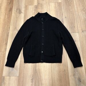 🌟THEORY🌟MENS BUTTON UP CARDIGAN WAFFLE KNIT WOOL SWEATER BLACK SZ XL